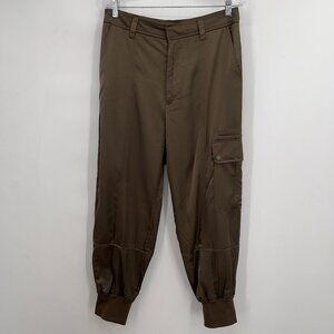 Title: Zara Olive Green Satin High Rise Jogger Cargo Pants M